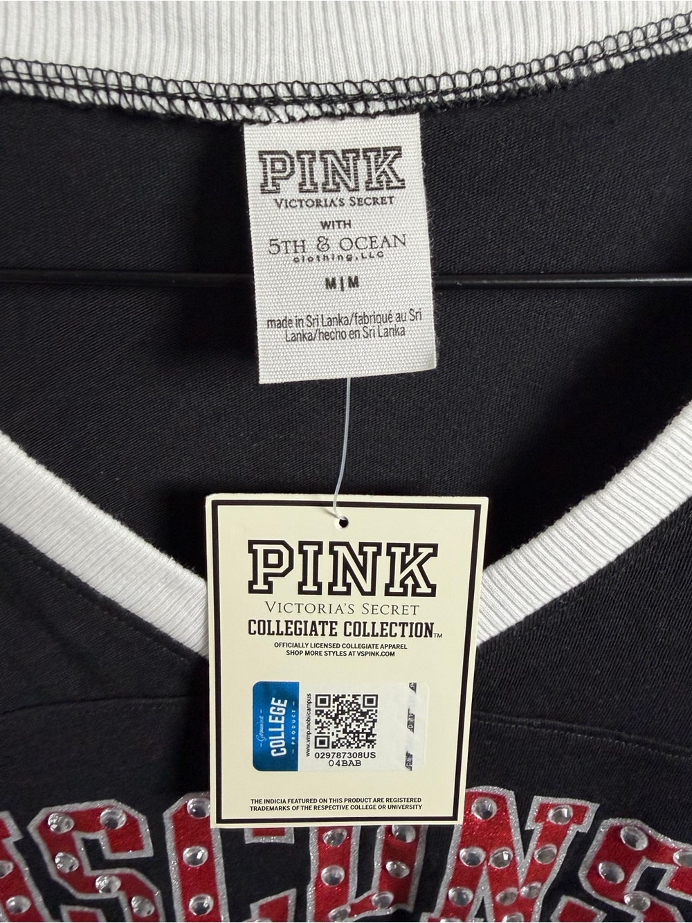 PINK Victoria's Secret Black V-Neck Wisconsin Graphic Tee with White Trim - Picture 5 of 7